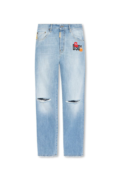 Dsquared2 Distressed Bootcut Jeans In Blue