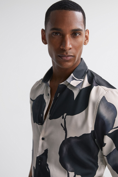Reiss Riggins - Grey Multi Printed Button-through Shirt, Xl