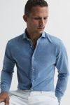 Reiss Blue Washed Chambray Button-through Shirt In Blue