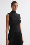 Reiss Georgia - Black Tinsel Knitted Sleeveless Vest, M