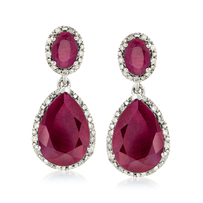 Ross-simons Ruby And . Diamond Drop Earrings In Sterling Silver