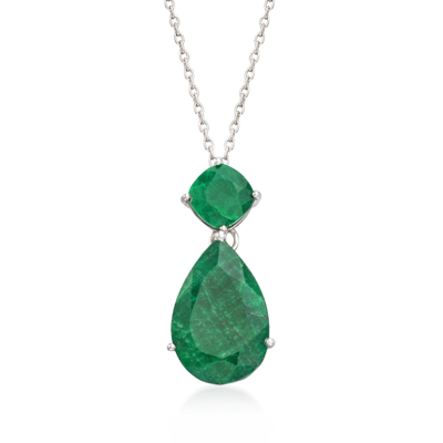 Ross-simons Emerald Pendant Necklace In Sterling Silver In Multi