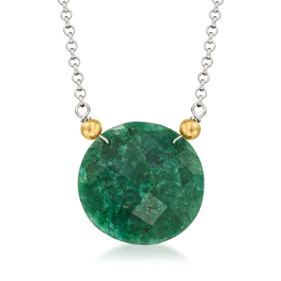 Ross-simons Emerald Pendant Necklace In 14kt Yellow Gold And Sterling Silver In Green