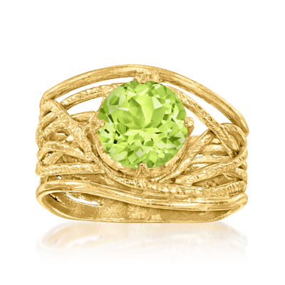 Ross-simons Peridot Textured Openwork Ring In 18kt Gold Over Sterling In Green