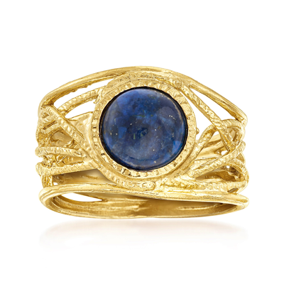 Ross-simons Lapis Textured Openwork Ring In 18kt Gold Over Sterling In Blue