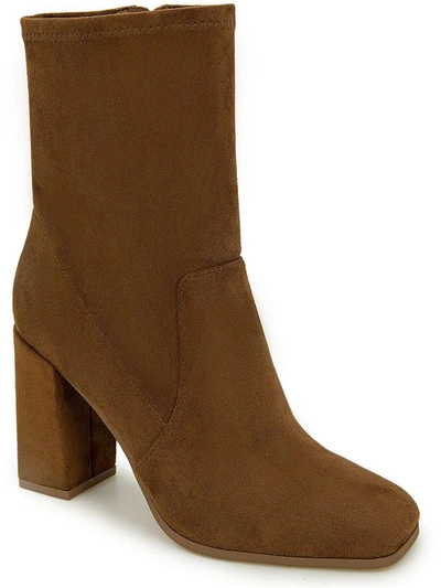 Kenneth Cole New York Jax Stretch Boot Womens Shimmer Square Toe Mid-calf Boots In Cognac