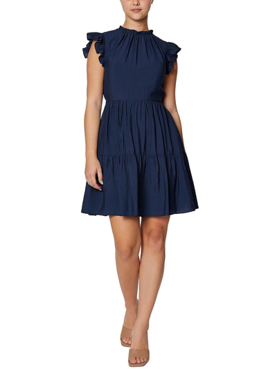 Laundry By Shelli Segal Womens Tiered Mini Fit & Flare Dress In Blue