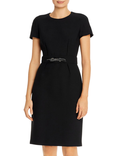 Paule Ka Textured Wool-blend Shift Dress In Black