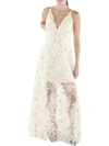 XSCAPE WOMENS EMBROIDERED LONG EVENING DRESS
