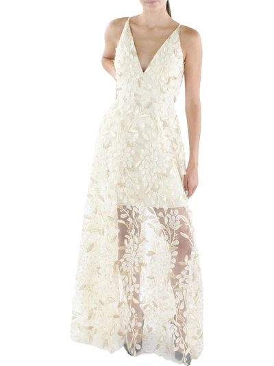 Xscape Womens Embroidered Long Evening Dress In White