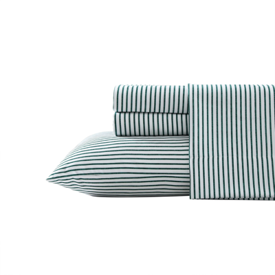 NAUTICA HARMEAD GREEN STRIPED TWIN FLANNEL SHEET SET