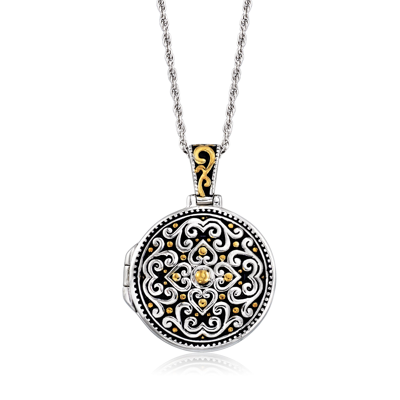 Ross-simons 2-tone Sterling Silver Bali-style Locket Necklace In Multi