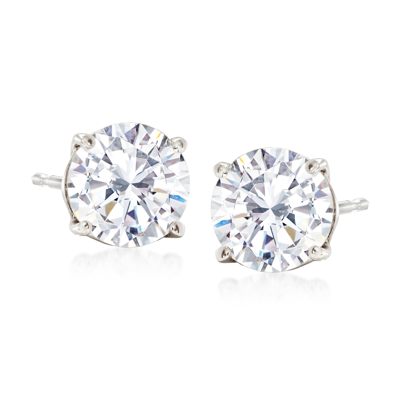 Ross-simons Cz Stud Earrings In 14kt White Gold In Silver