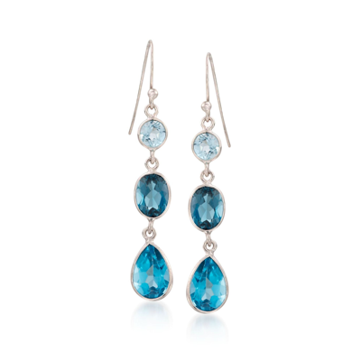 Ross-simons Tonal Blue Topaz Linear Earrings In Sterling Silver