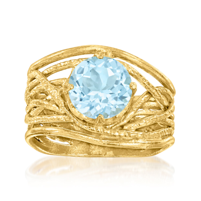 Ross-simons Blue Topaz Textured Openwork Ring In 18kt Gold Over Sterling