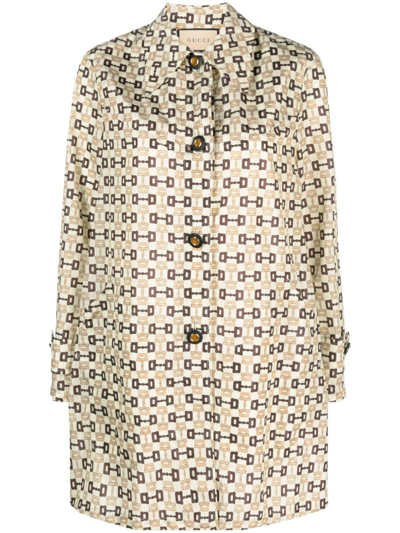 Gucci Horsebit-print Shell Coat In Nude & Neutrals