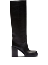 Prada Women's Leather Boots In Schwarz