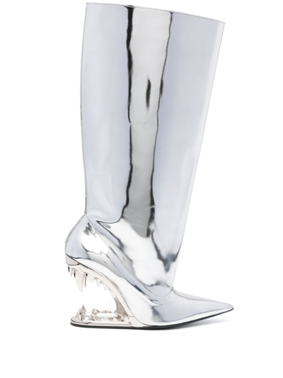 Gcds Morso Mirror 皮质高跟高筒靴 In Silber