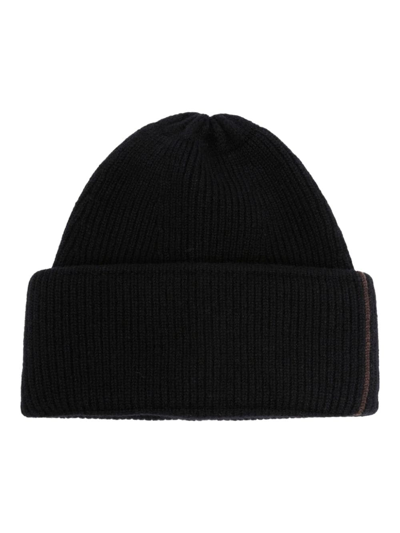 Peserico Stripe-detail Ribbed Beanie In Black