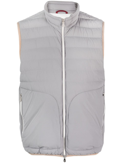 Brunello Cucinelli Men's Quilted Down Zip-front Vest In Gray