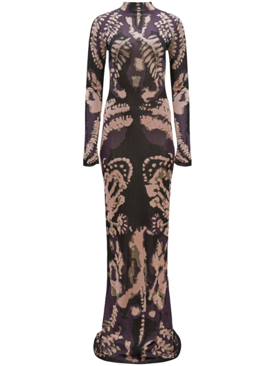 Altuzarra Rhea Ink Blot Jacquard Long Sleeve Dress In Black Rorschach Jacquard