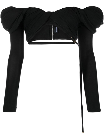 Jacquemus Le Haut Spalla Crop Top In Black