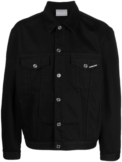 Vtmnts Logo-print Cotton Denim Jacket In Black