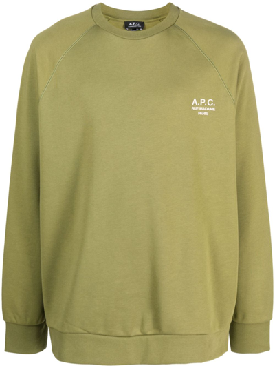 Apc Logo-embroidered Cotton Sweatshirt In Grün