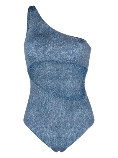 Magda Butrym Cut-out Denim Swimsuit In Blau