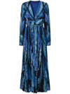 Altuzarra Abstract-print Pleated Maxi-dress In Blau
