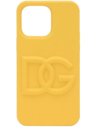 Dolce & Gabbana Cover Iphone 14 Pro Max In Gomma Logata In Yellow