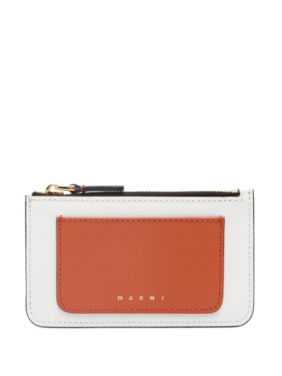 Marni Colour-block Leather Cardholder In Weiss