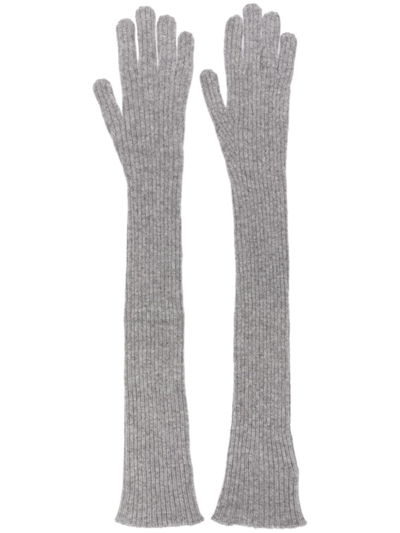 Fabiana Filippi Elbow-length Ribbed Cashmere Gloves In Grau