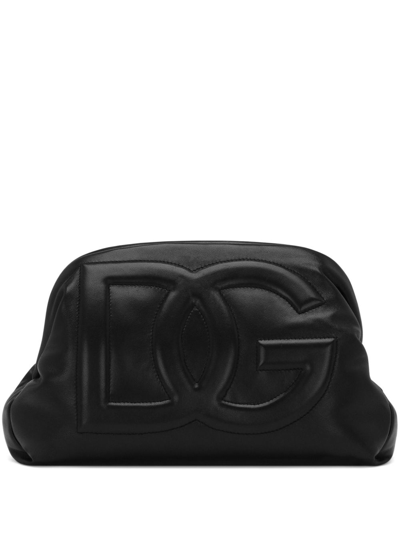 Dolce & Gabbana Logo-embossed Leather Clutch In Black
