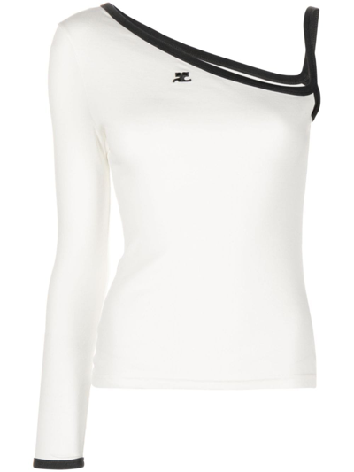 Courrèges Logo-embroidered One-shoulder Top In Weiss