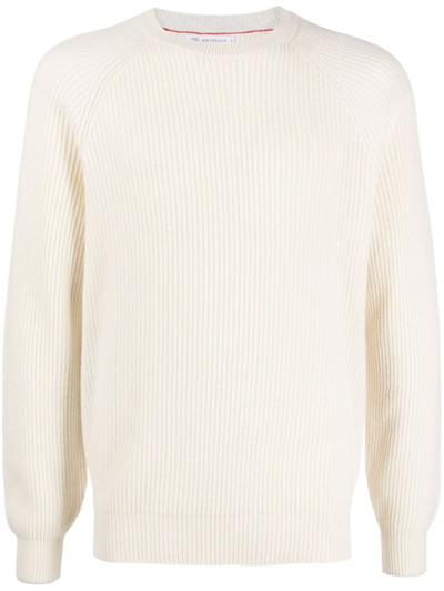 Brunello Cucinelli Ribbed Knit Sweater In Cream