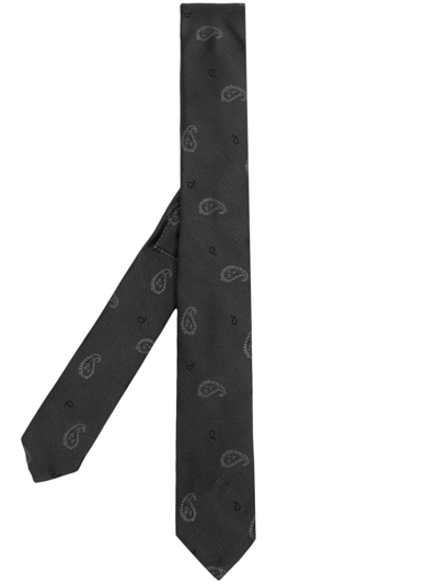 Thom Browne Paisley-pattern Silk Tie In Grey