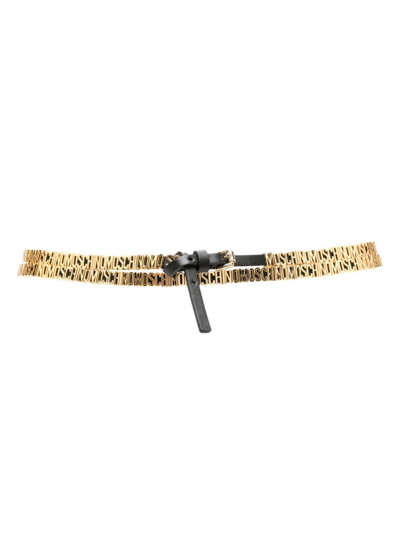 Moschino Logo Lettering Leather Belt In Black
