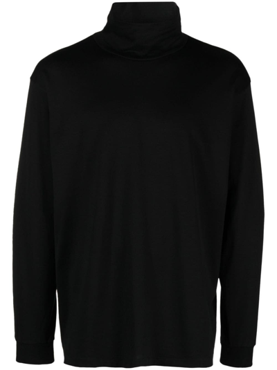 Auralee High-neck Long-sleeve Cotton T-shirt In Black