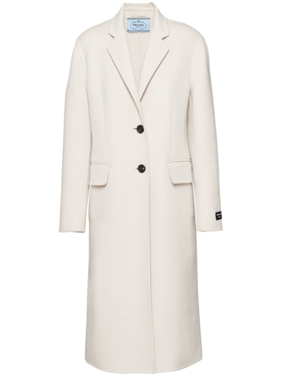 Prada Wool Single-breasted Coat In Chalk White
