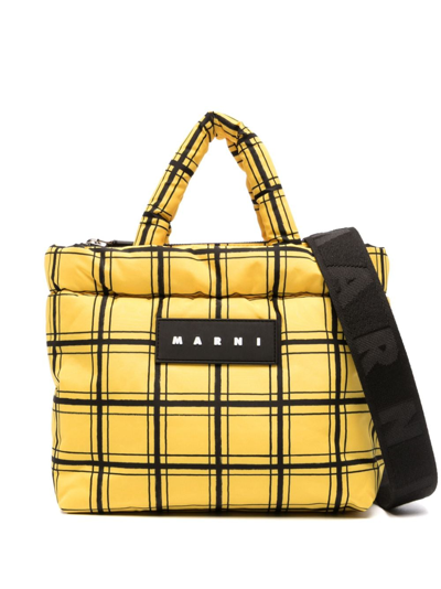 Marni Padded Check-pattern Tote Bag In Gelb