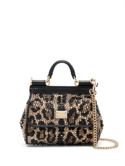 Dolce & Gabbana Mini Sicily Rhinestone-embellished Bag In Black