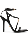 Versace Medusa Satin Strappy Platform Sandals In Black__gold