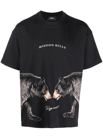 Represent Bear-print Cotton T-shirt In Grey