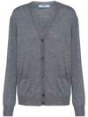 Prada Crystal-button Cashmere Cardigan In Grey