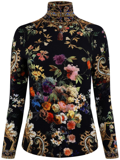 Camilla Women's Jersey Floral Turtleneck Blouse In Play Your Cards
