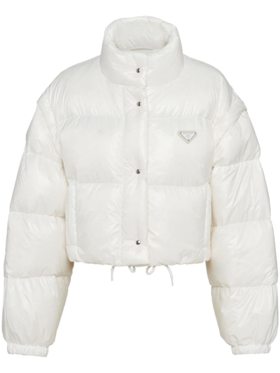 Prada Re-nylon Cropped Puffer Jacket In Weiss