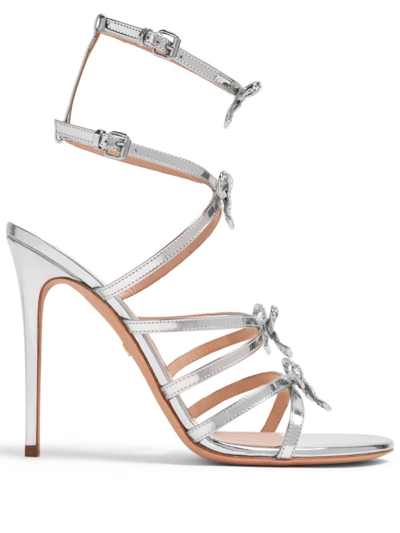 Giambattista Valli Metallic Bows Caged Stiletto Sandals In Silver