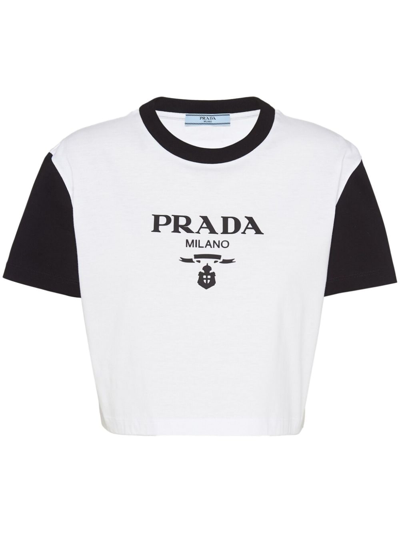 Prada Logo-print Cropped T-shirt In White