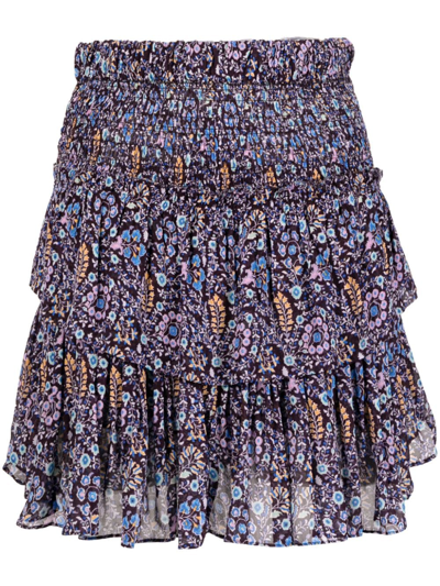 Marant Etoile Floral-print Tiered Skirt In Midnight